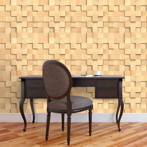 Adesivo de parede Papel de Parede Madeira Cubos Clean