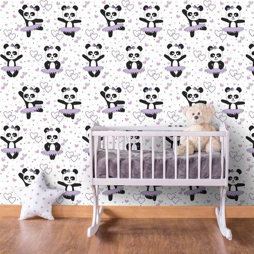 Adesivo de parede Papel de Parede Panda Ballet Fofo