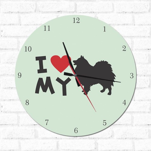 Adesivo de parede Relógio Decorativo I love My  Spitz Alemao