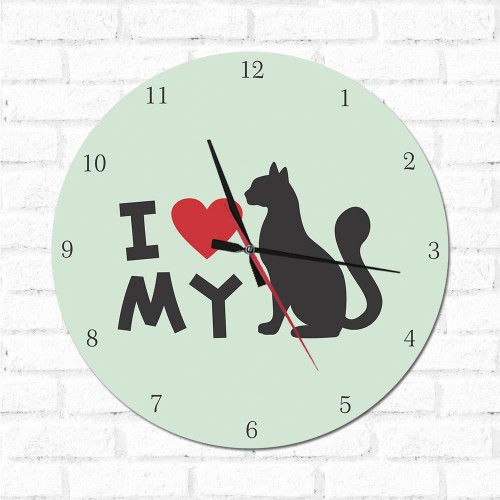 Adesivo de parede Relógio Decorativo I love My Cat